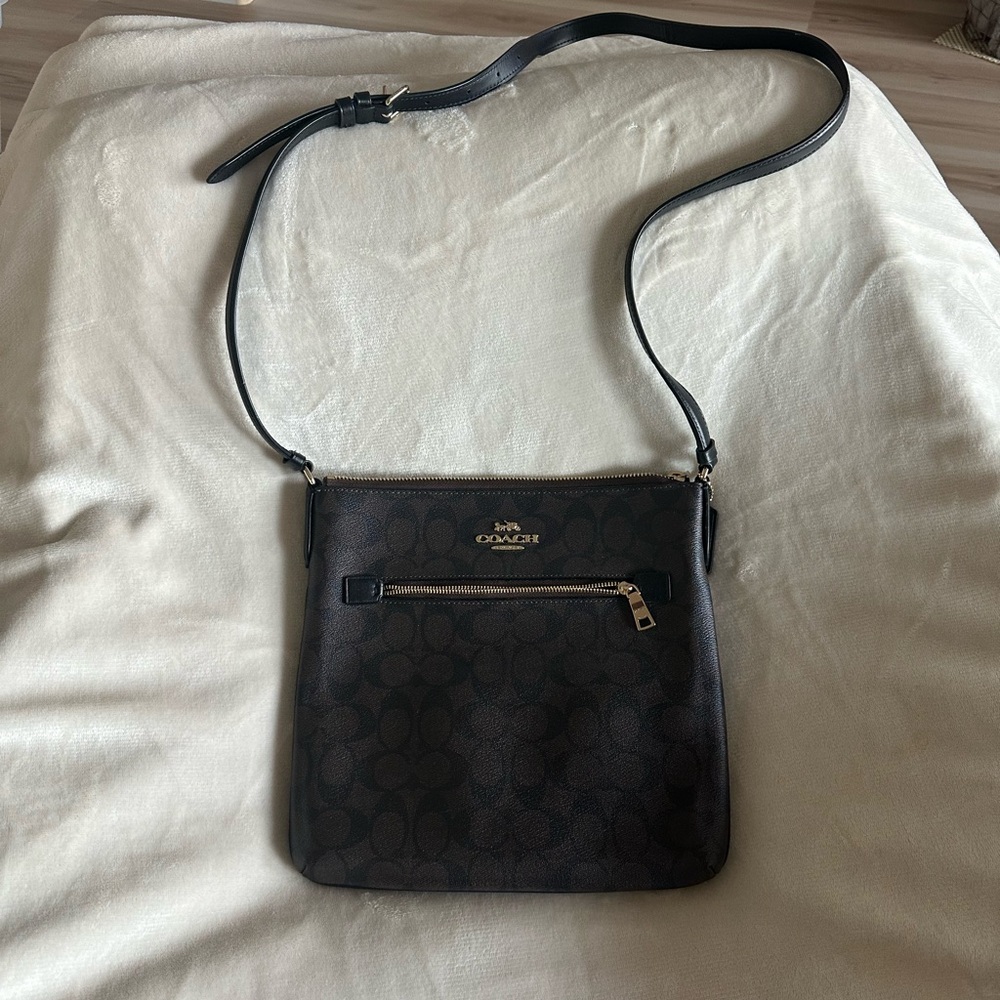 Coach Dark Brown Crossbody Bag with Gold Accents